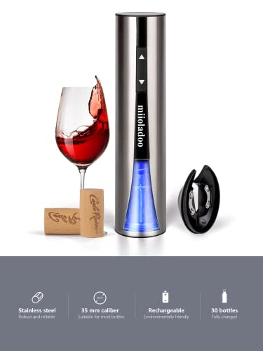 Miioladoo Cordless Electric Wine Bottle Opener|Rechargeable Wine Bottle Opener With Foil Cutter (Stainless Steel)| Automatic Wine Corkscrew Remover For Wine Lovers (Stainless Steel) #TOP3
