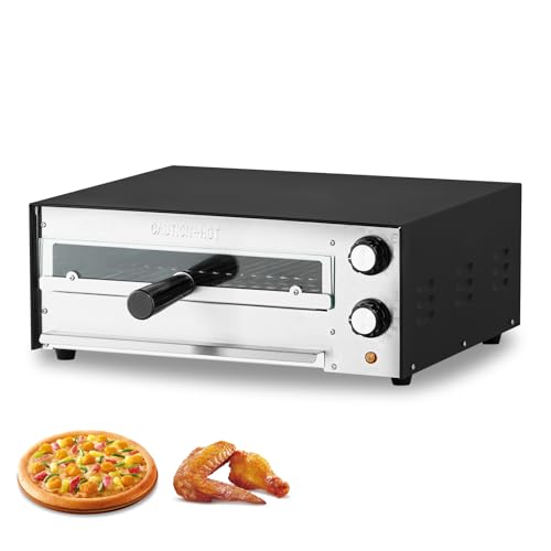 VEVOR elektrischer Pizzaofen für 305 mm Pizza 1450 W Pizzabackofen bis 300 °C, Pizzamaker mit Zeit- und Temperaturregelung, Pizzabackmaschine Pizzamaschine multifunktional Grillofen Schwarz