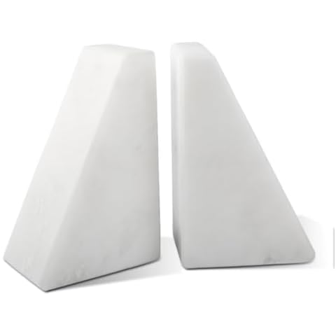 Karibiber Marble Book Ends Decorative, Unique Bookends for Shelves, White Stone Bookends Holds Heavy Books, Weighted Book Holder Stopper for Home Office Desk Bookshelf Decoration, Set of 2 Cover