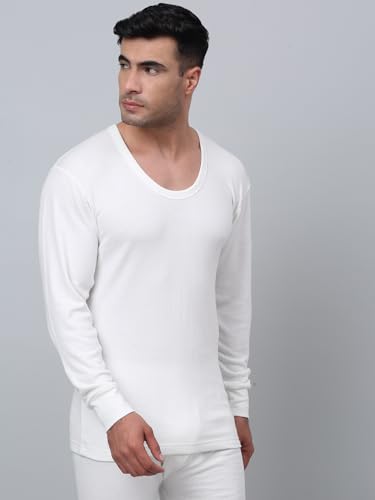 Image of Cantabil Solid Round Neck Full Sleeves Off White Thermal Top for Men | Full Sleeves Round Neck Thermal Top for Men | Mens Round Neck Thermal Top for Winter Wear (P MTHR00004 OFFWHITE)