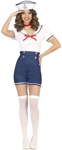 FIESTAS GUIRCA Vintage Matrosin Karneval Kostüm Damen – Sexy Matrosen Kostüm Damen inkl. Matrosen Mütze – Faschingskostüm Erwachsene Damen...