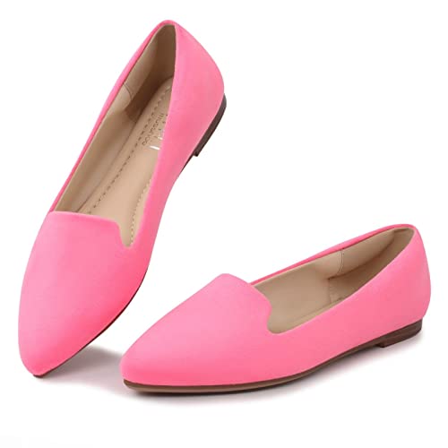 Image of MUSSHOE Black Flats for Women Pointed Toe-Comfortable Business Casual Work Shoes, Dressy Suede Slip On with Memory Foam for Office, Teacher & Standing All Day