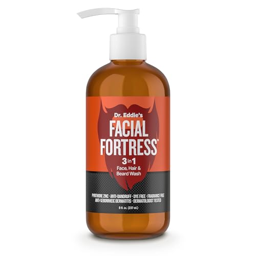 Dr. Eddies Facial Fortress 3 in 1 Face, Hair, & Beard Wash - Beard and Face Wash for Men, Beard Cleanser, Face Soap, Beard Care, Dandruff Shampoo with Pyrithione Zinc - 8 Fl Oz (Pack of 1)