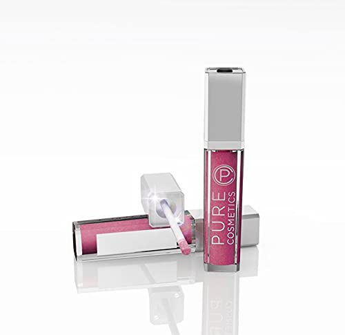 Pure Cosmetics Natural Hydrating Lip Gloss, Party Girl Pink- Push Button Light Up Lip Gloss with LED Applicator & Mirror