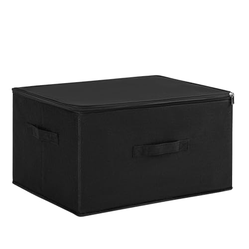 T-LOVENDO.ES Caja de Almacenamiento Plegable, Cesta con 2 Asas, Cajón con Tapa con Cremallera para Mantas Ropa Colcha, Cofre de Tela, Organizador para Dormitorio Armario Estante de Armario, 40L