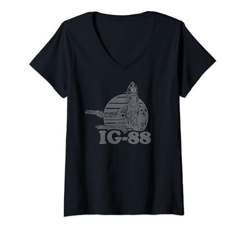T-shirt Star Wars IG-88 col V pour femme en coton léger noir style vintage