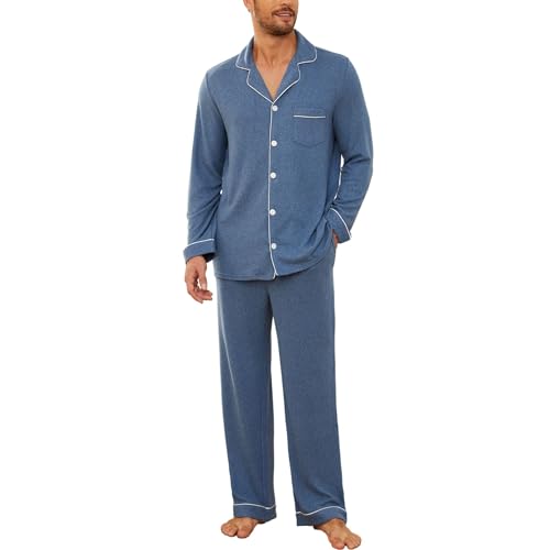 U2SKIIN Mens Ultra Soft Pajama Set, Stretch Long Sleeve Lounge Pjs Button-Down Lightweight & Cozy Sleepwear