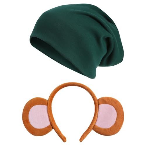 Mouse Costume Accessories for Adult Monkey Ears Headband with Green Beanie Hat Headwear Party Dress up