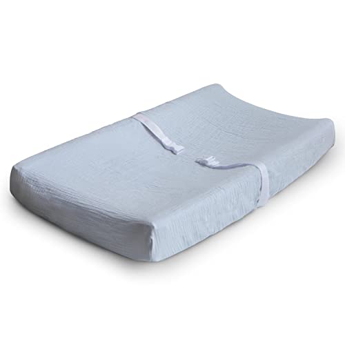 Image of mushie Extra Soft Muslin Fitted Changing Pad Cover (Baby Blue)
