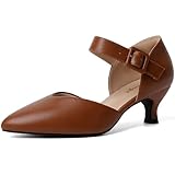 RIBONGZ Brown Comfortable Kitten Heels Suede Prom Low Heels for Women Closed Pointed Toe Slip on Ankle Strap Buckle Pumps Church Wedding Bridal Party Dressy Shoes 8