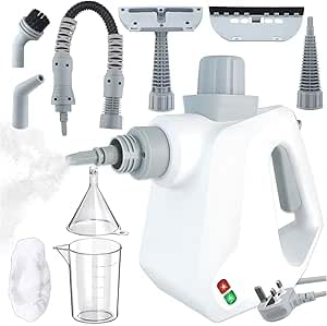 Image of Portable Steam Cleaner Machine with Fast Heating Technology, Chemical Free Deep Cleaning Steamer for Bathroom, Kitchen, Sofa, Curtains, Carpets & Hard Floor Surfaces (White)