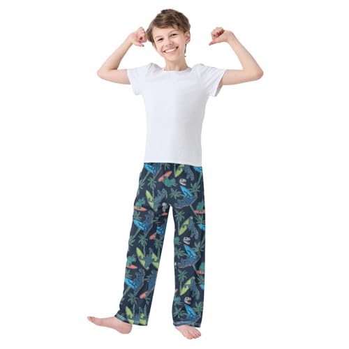 ZZXXB Dinosaur Surf Print Boys Long Pants Soft Trousers Elastic Waist Kids Lounge Bottoms with Pockets S-XL2