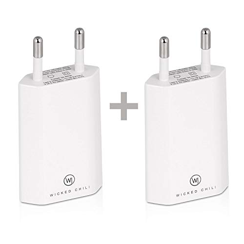 Wicked Chili 2X Pro Series Netzteil - Ultra Slim - USB Adapter kompatibel mit Apple iPhone SE 2020, 11, 11 Pro, 11 Pro Max, XS, XS Max, XR, Samsung Galaxy S10, 10+, S10 Lite, S9+, S9 (1A, 5V) weiß