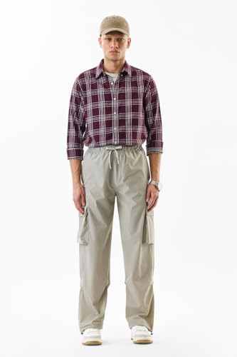 Image of SNITCH Men Cargo Pants | Relaxed Fit with Elastic Waistband & Drawstring | Durable Nylon Elastane Blend & Multiple Utility Pockets for Casual & Streetwear Occasions