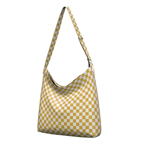 Plaid Canvas Tote Handbag Large Messenger Bag Crossbody Vintage Checkered Shoulder Bag for Women and Men Casual Work Shopping