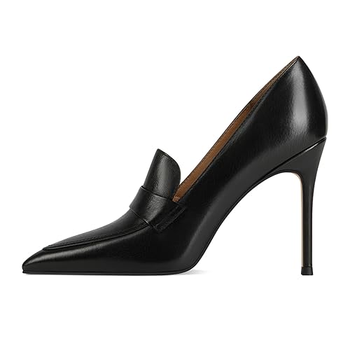 miss left Women Stiletto High Heel Loafer Pumps with Trim Closed Pointed Toe Slip on Basic Office Dress Shoe Size 4-16 US2