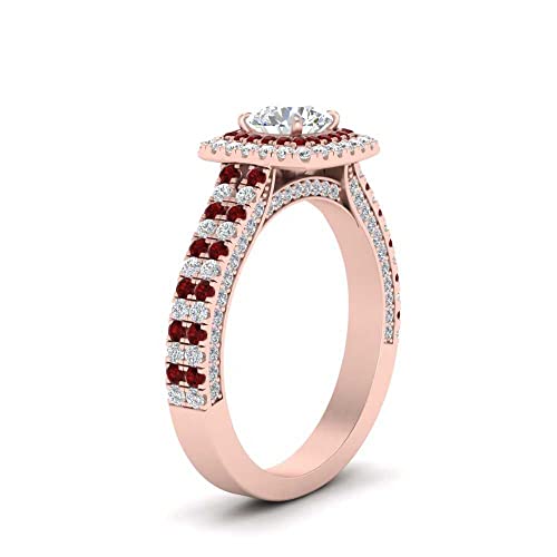 Image of 55Carat Choose Your Gemstone Double Band Square Halo Diamond CZ Ring 18K Rose Gold Plated Round Shape Halo Engagement Rings Everyday Jewelry Wedding Jewelry Handmade Gifts for Wife US Size 4 to 12