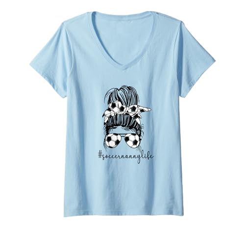 Womens Funny Soccer Nanny Life Soccer Player Nanny V-Neck T-Shirt