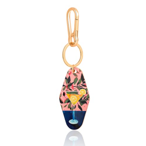 Vintage Martini Cocktail Keychain - Motel Retro Metal Bag Charm - 5.7 Inch Long Barware Gift