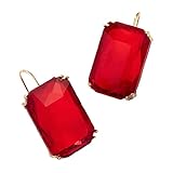 Colorful Rectangle Glass Crystal Earrings Orthogon Gemstone Square Transparent Crystal Glass Dangle Earrings for Women Jewelry-A red