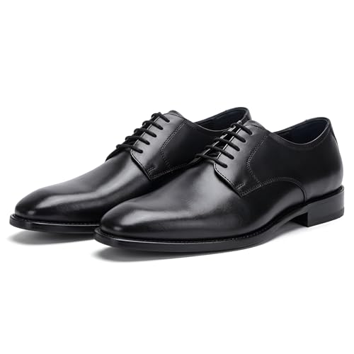 Image of Men's Genuine Leather Formal Lace-Up Shoes | Classic Plain Toe Derby Shoes | Formal Office, Business