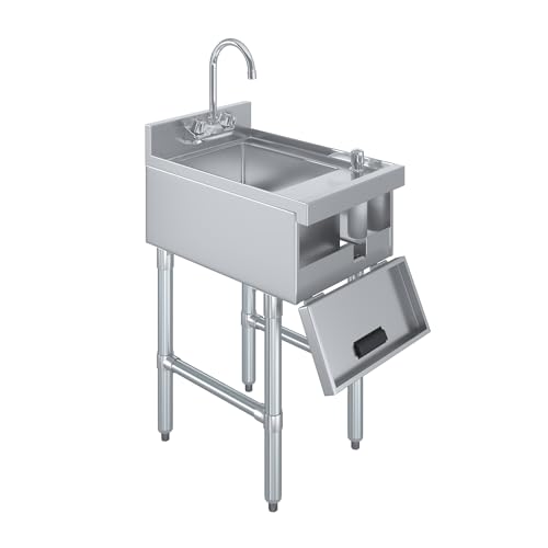 Image of 22.5 in. x 15 in. Stainless Steel Underbar Hand Sink with Soap and Towel Dispensers, 14 in. x 10 in. Bowl, Faucet, and Drain Basket