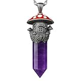 Collana fatta a mano con casa di funghi | argento sterling 925 + ametista naturale + smalto rosso bianco "chiave dei sogni" (circa 5 × 2 cm, 14 g)