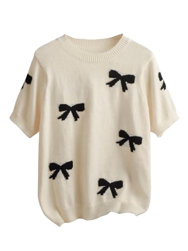Verdusa Women's Plus Size Coquette Bow Short Sleeve Sweaters Y2k Going Out Knit Tops
