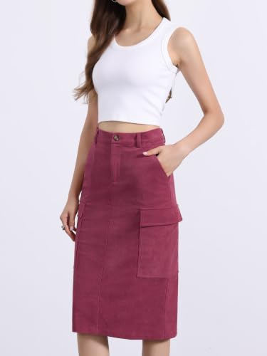 Image of Allegra K Corduroy Cargo Skirts for Women's High Waisted Elastic Back H Line 2025 Fall Midi Skirt