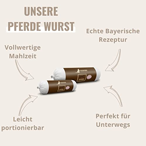 Escapure Nassfutter Wurst mit Pferd 800g - Delikatessrollen mit 90% Fleischanteil - Ergänzungsfuttermittel für Hunde in Wurstform - Hunde Fleischrollen - getreidefreie Hundewurst mit Hirsekuchen