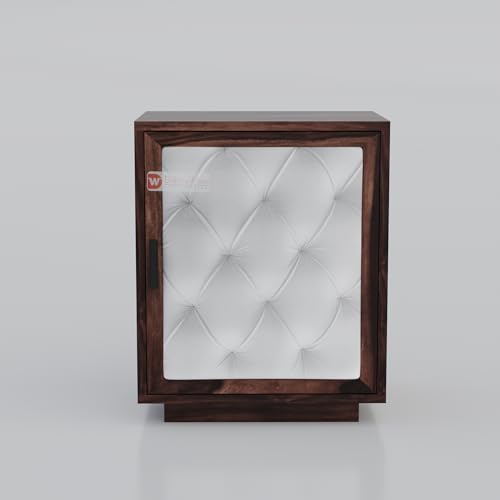 Image of DRIFTINGWOOD Solid Wood Dolvi Bedside Table | Wooden Bed Side Tables | Nightstand Side Table for Bedroom | Nigh Stand End Table with Upholstery Front| Walnut Finish