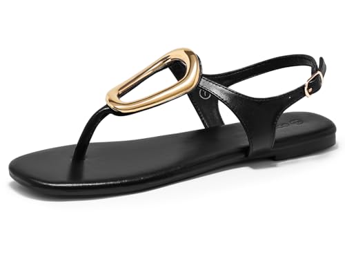 Image of Coutgo Womens Flat Sandals Comfortable Flip Flops Slide Sandals Summer Beach Shoes with Metal Decoration