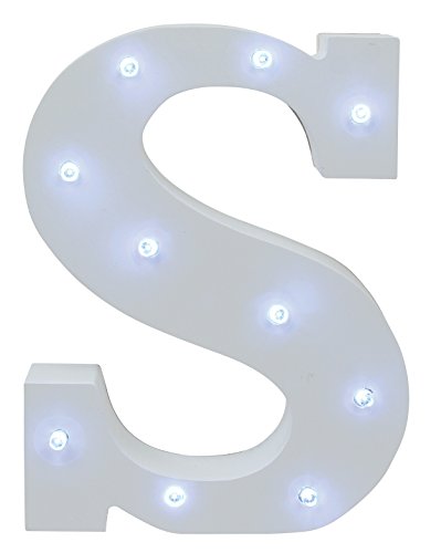 Creative Hobbies Decorative Light Up Wooden Alphabet Letter, 6.25 Inch Tall, White MDF, with Battery Operated LED Lights, Letter S