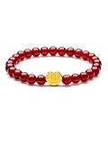 ZHOU LIU FU 24K Solid Gold Bracelet for Women, Real Pure Gold Jewelry Bracelet Agate Beaded Lucky Fortune Bracelet for Men A1911294 17cm