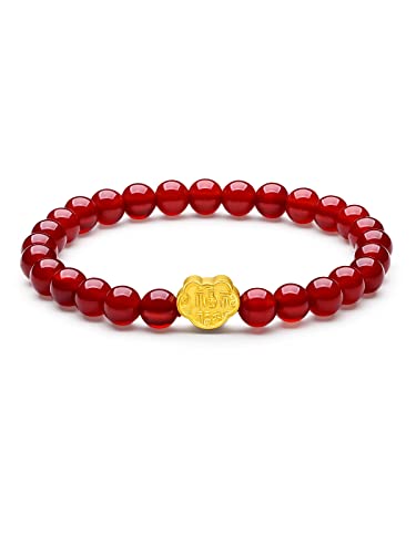 24K Gold Bracelet Lucky Charm Bracelets Agate Beaded Chain Ruyi Stretch Beads Link Adjustable Healing Natural Stone Feng Shui String Bangle Protection Blessing Jewelry Good Luck Gift for Women Men