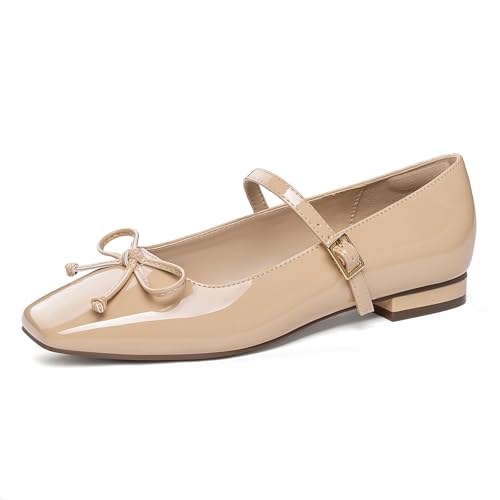 Image of Athlefit Women's Mary Jane Flats Dressy Comfortable Square Toe Ballet Flats Shoes with Buckle Strap