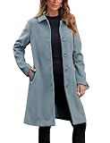 UANEO Womens Pea Coat Faux Wool Single Breasted Long Trench Coat Peacoat Dress Coat Winter (DustyBlue-M)
