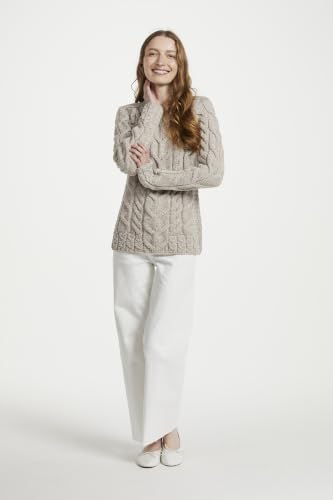 Image of Aran Woollen Mills - Carraig Donn Ladies Irish Multi Cabled Raglan Super Soft Merino Wool Sweater