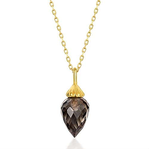 Collier quartz fumé naturel femme diamant, bijou de mariage authentique