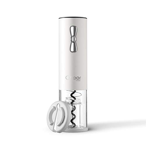 CHEER MODA, abridor de Vino eléctrico, abrebotellas de Acero Inoxidable Recargable, sacacorchos para Vino con Cortador de Aluminio, Accesorios de Vino, Regalo navideño (Blanco)