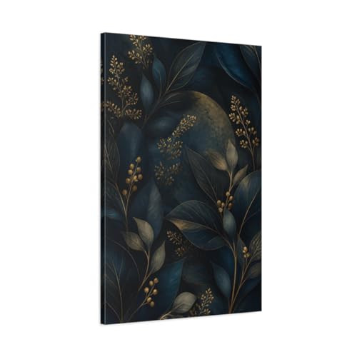 Tableau botanique salon anti-reflet grande taille toile canevas feuilles teal