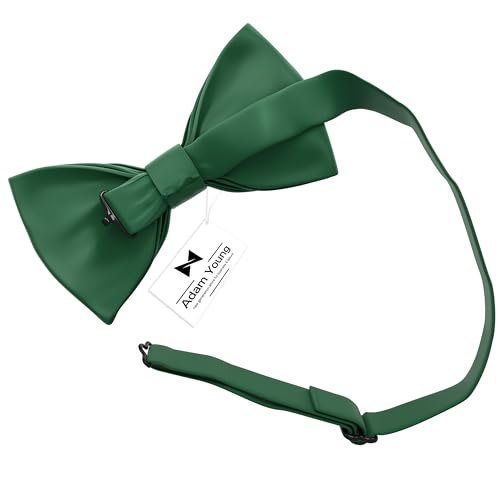 Adam Young Boy's Emerald Green Bow Tie Pre-Tied Style Formal Satin Classic Bowtie for Tuxedo Faux Silk (Medium, Juniper)3
