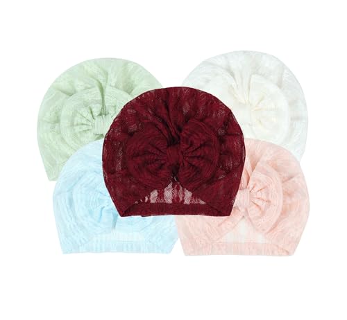 Newborn Lace Hats with Bowknot Solid Color Baby Turban Breathable Infant Beanie Caps.(MZ19)3