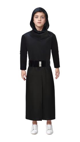 Boys Cosplay Costume for Kids Robe with Mask Halloween Outfits (Black, 8-10Y)