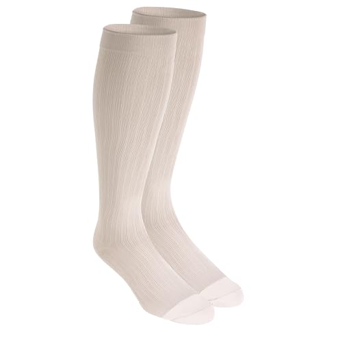 Image of NuVein Men's Compression Socks, 20-30 mmHg Support, Dress Trouser Style, Over Calf Knee High, Tan, Small
