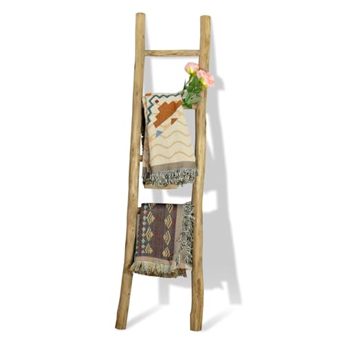BOMINGHOME Fully Assembled Wood Ladder for Blankets, 5-Layer Structure Towel