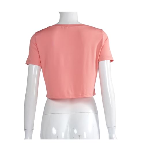 chenggong Women Pink Crop Shirt Short Sleeves Red Hearts Top4