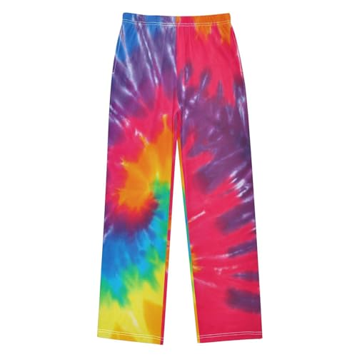 Tie Dye Rainbow Print Boys Long Pants Soft Trousers Elastic Waist Kids Lounge Bottoms with Pockets S-XL
