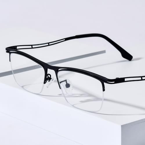 Image of FONEX Colorful Pure Titanium Glasses Frame Men Semi Rimless Square Eyeglasses Eyewear