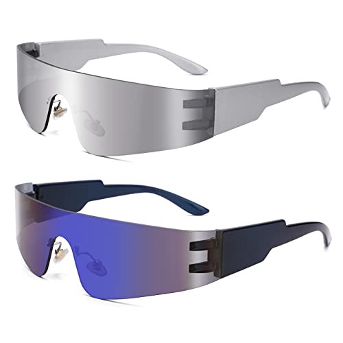 Image of COASION Wrap Around Sunglasses for Women Men Trendy Rimless Futuristic Shades Y2k Shield Flat Top Fashion Eyeglasses